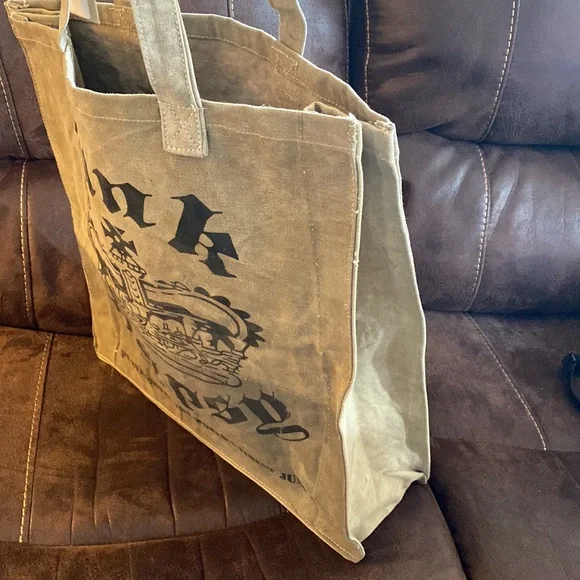 Boho Recycled Tent Market Tote Bag in Dark Green New With Tags - Picture 8 of 13